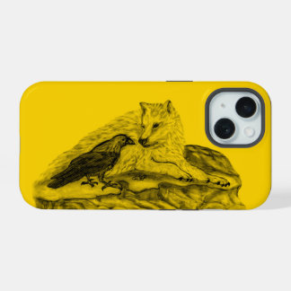 Wolf and Raven black and yellow design iPhone 15 Case