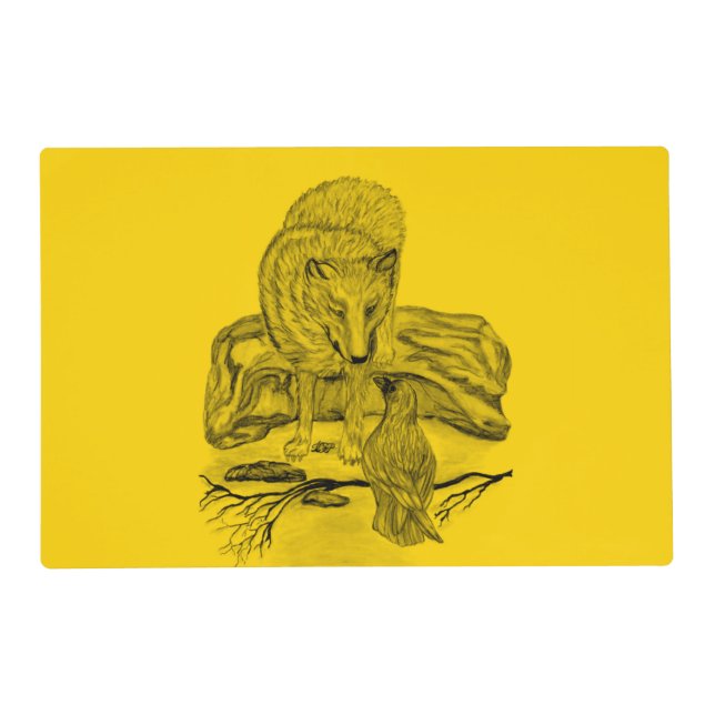Wolf and Raven - Black and Yellow Design Pet Mat (Front)