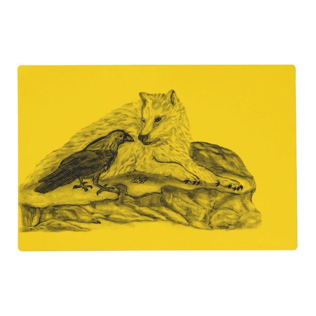 Wolf and Raven - Black and Yellow Design Pet Mat (Front)
