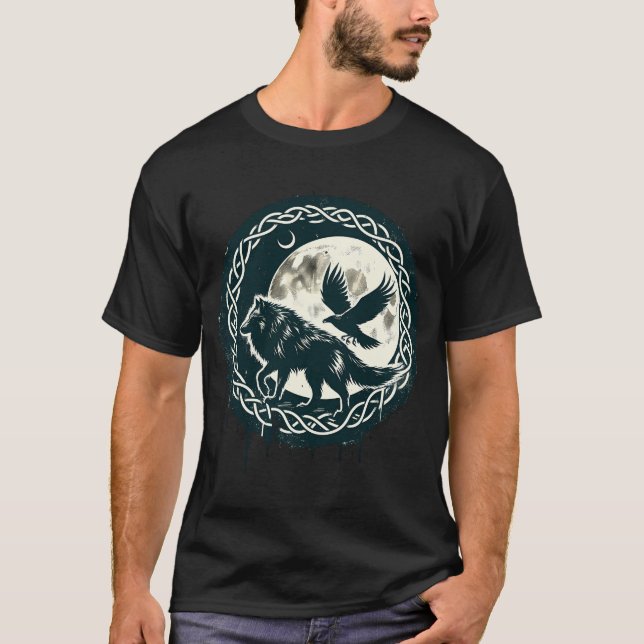 Wolf And Raven Celtic T-Shirt (Front)