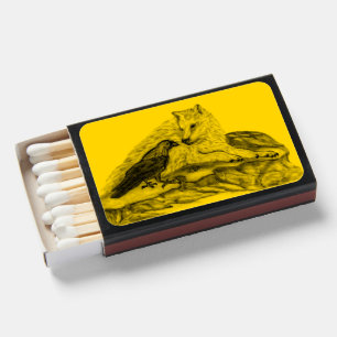 Wolf and Raven in Black and Yellow Design Matchboxes