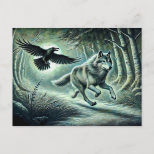 Wolf and Raven in Moonlight Postcard
