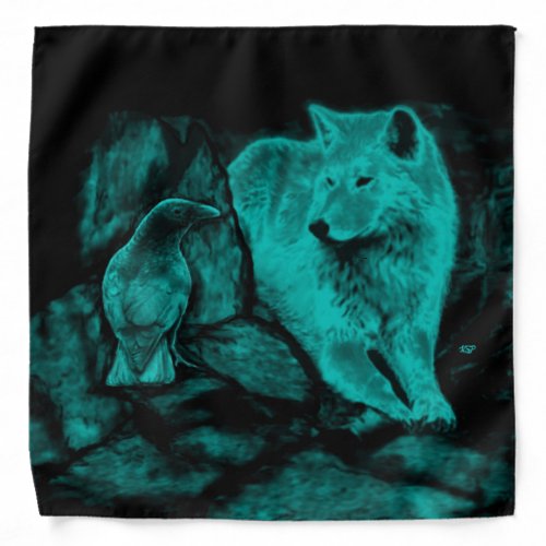 Wolf and Raven in the Night Bandana