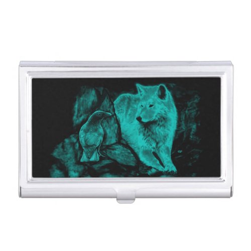 Wolf and Raven in the Night Business Card Case