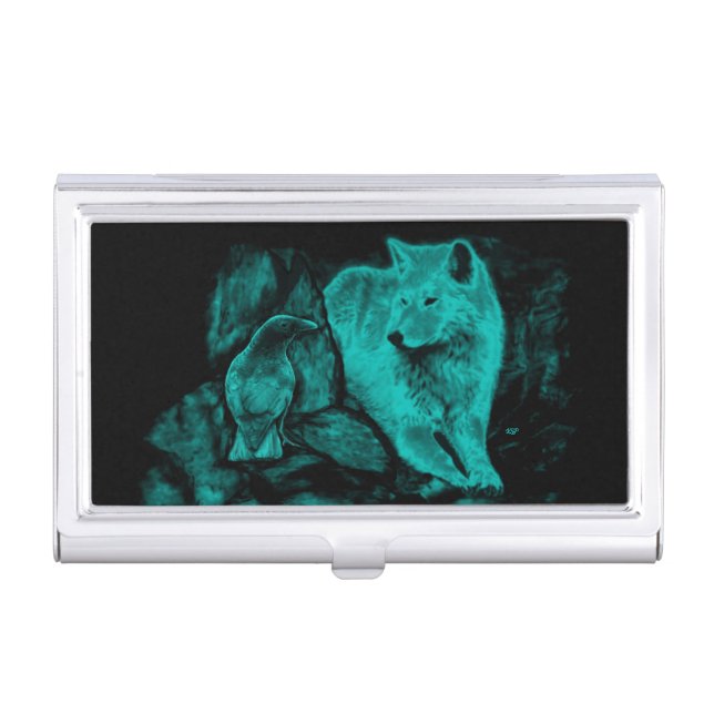 Wolf and Raven in the Night Business Card Case (Front)
