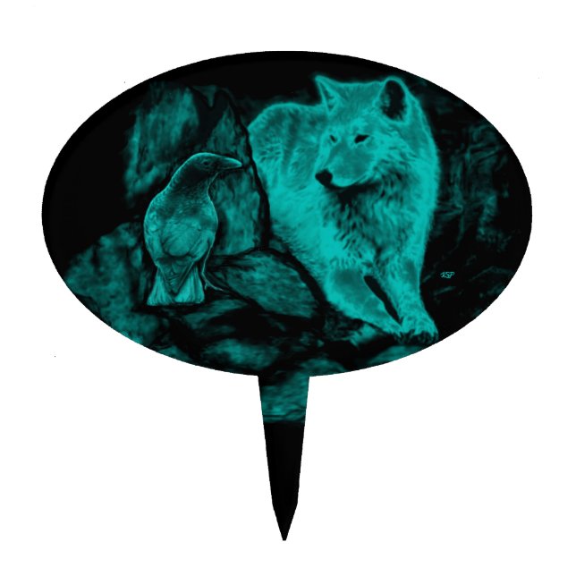 Wolf and Raven in the Night Cake Topper (Front)