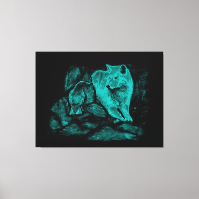 Wolf and Raven in the Night Canvas Print (Front)