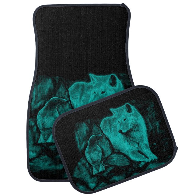 Wolf and Raven in the Night Car Floor Mat (Set)
