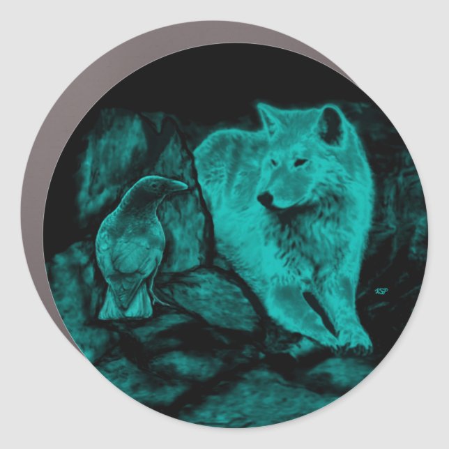 Wolf and Raven in the Night Car Magnet (Front)