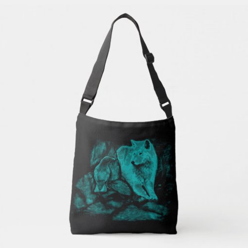 Wolf and Raven in the Night Crossbody Bag