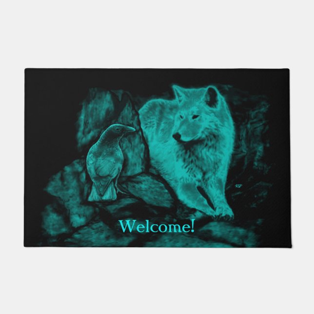 Wolf and Raven in the Night Doormat (Front)