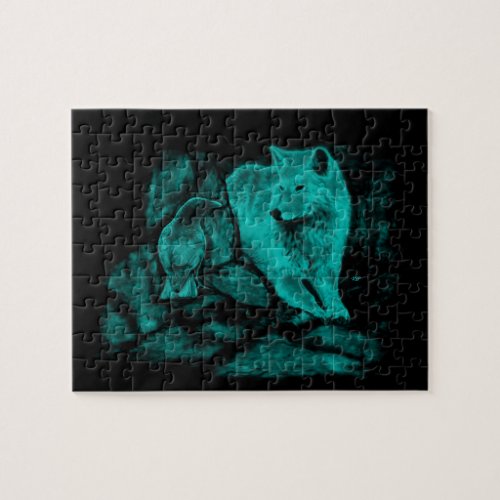 Wolf and Raven in the Night Jigsaw Puzzle