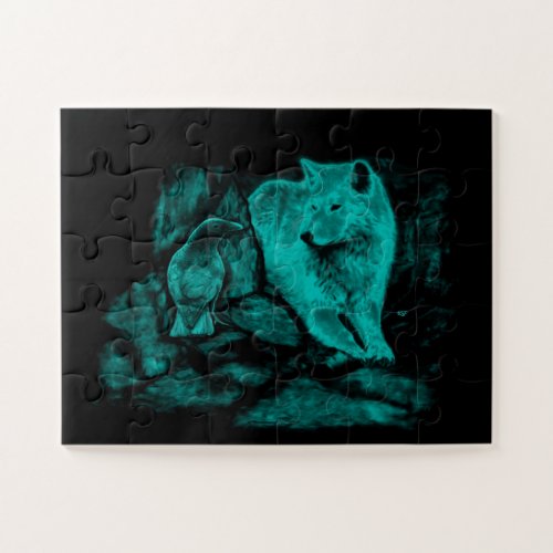 Wolf and Raven in the Night Jigsaw Puzzle