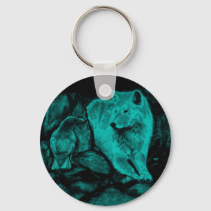 Wolf and Raven in the Night Keychain