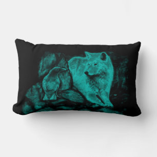 Wolf and Raven in the Night Lumbar Pillow