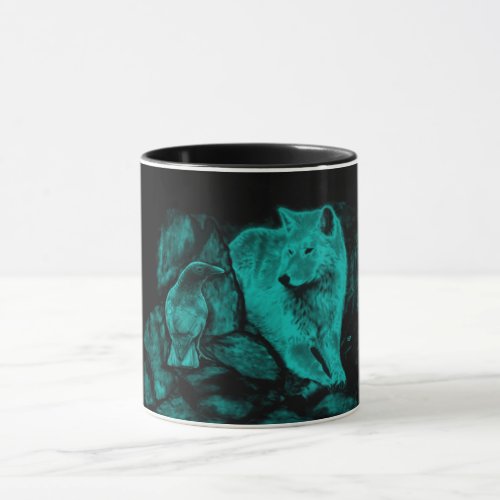 Wolf and Raven in the Night Mug