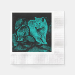 Wolf and Raven in the Night Paper Napkins