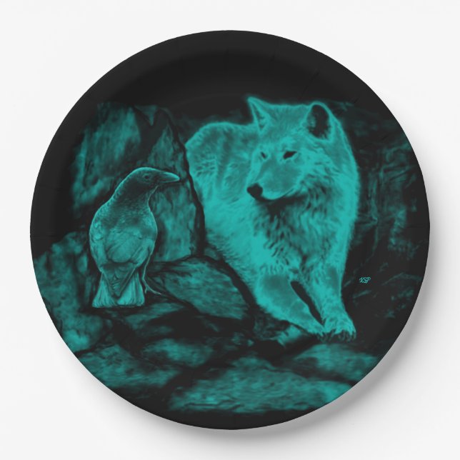 Wolf and Raven in the Night Paper Plates (Front)