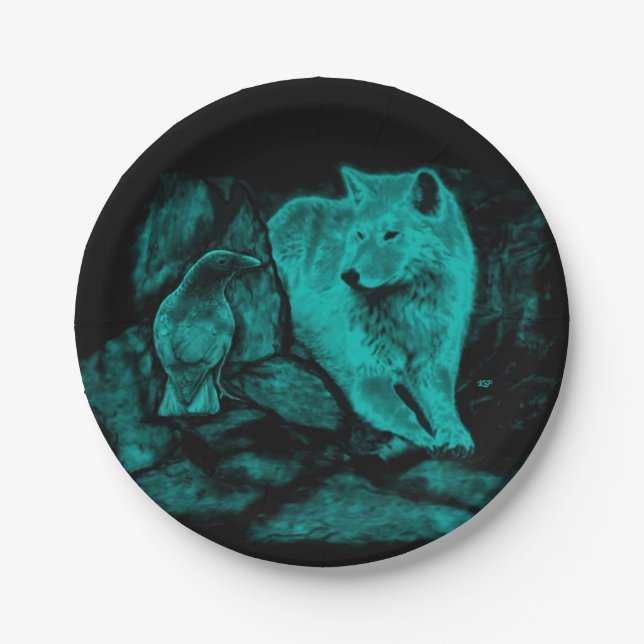Wolf and Raven in the Night Paper Plates (Front)