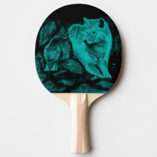 Wolf and Raven in the Night Ping Pong Paddle