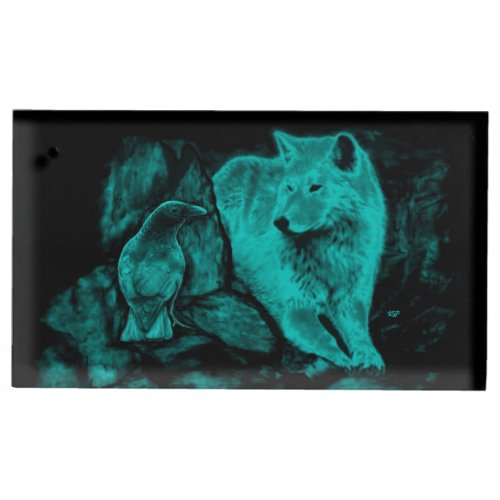Wolf and Raven in the Night Place Card Holder