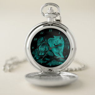 Wolf and Raven in the Night Pocket Watch