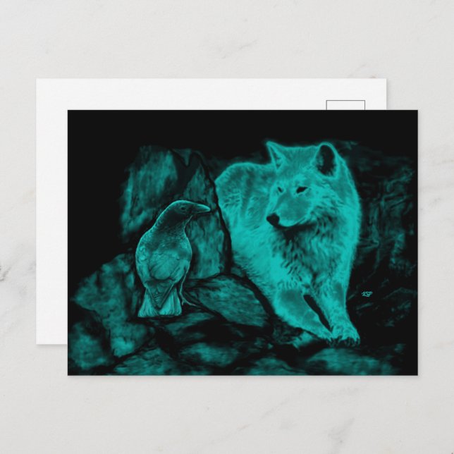 Wolf and Raven in the Night Postcard (Front/Back)
