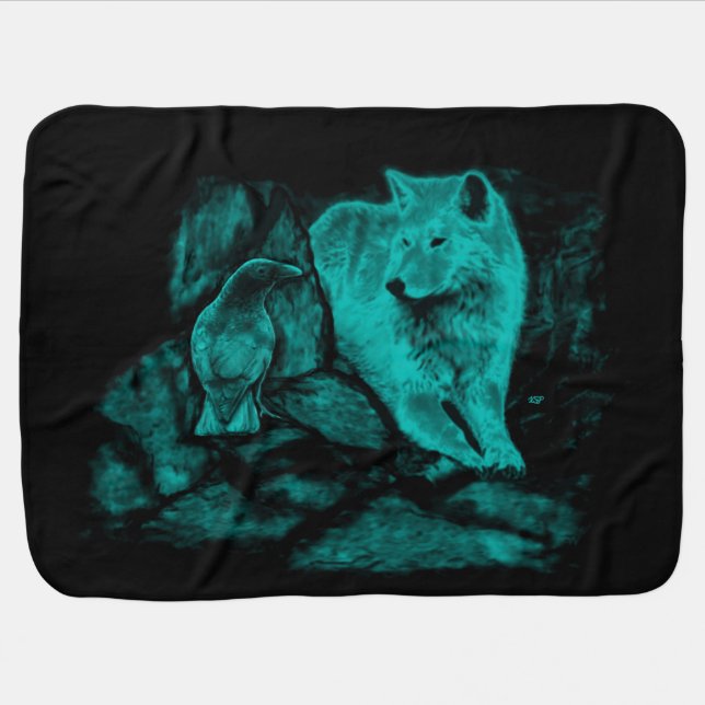 Wolf and Raven in the Night Stroller Blanket (Horizontal)