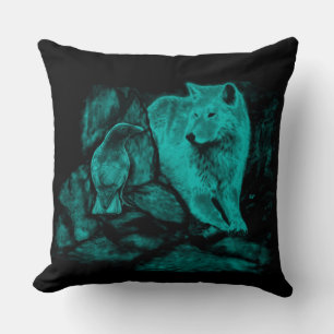 Wolf and Raven in the Night Throw Pillow