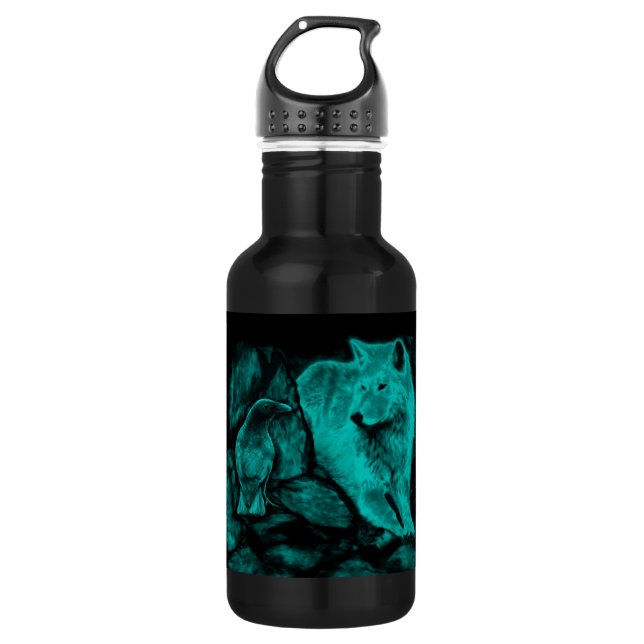 Wolf and Raven in the Night Water Bottle (Front)