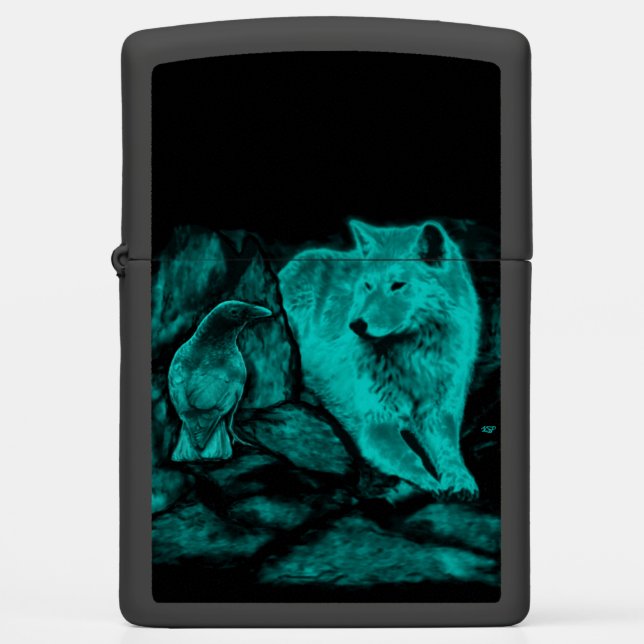 Wolf and Raven in the Night Zippo Lighter (Front)