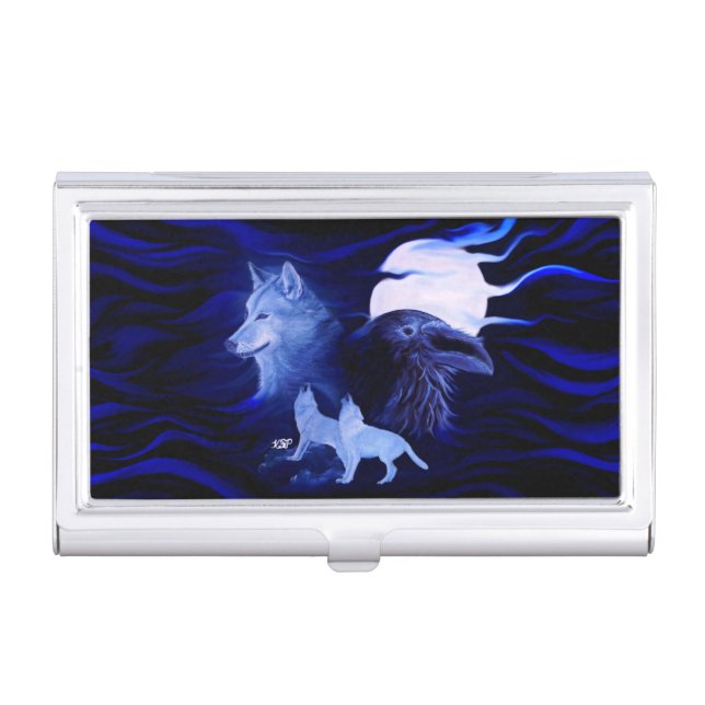 Wolf and Raven with full moon Business Card Case (Front)