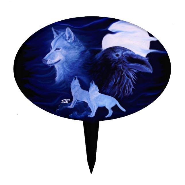 Wolf and Raven with full moon Cake Topper (Front)