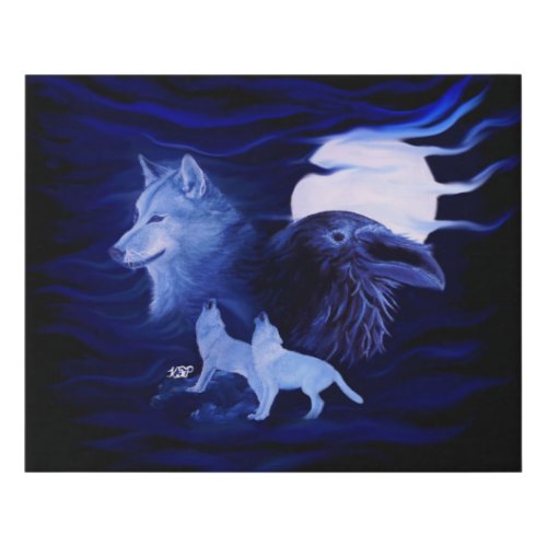 Wolf and Raven with full moon Canvas Print