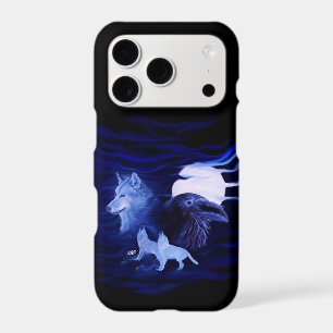 Wolf and Raven with full moon iPhone 17 Pro Case