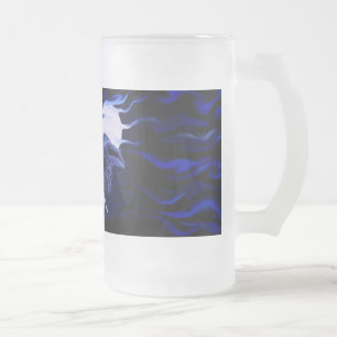 Wolf and Raven with full moon Frosted Glass Beer Mug