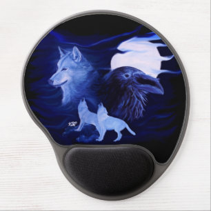 Wolf and Raven with full moon Gel Mouse Pad