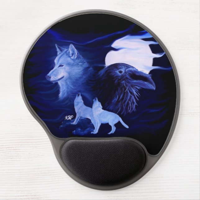 Wolf and Raven with full moon Gel Mouse Pad (Front)