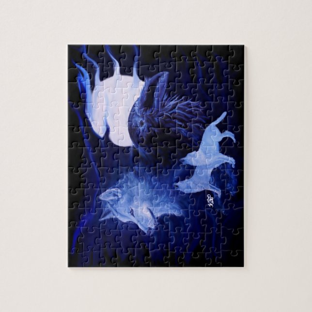 Wolf and Raven with full moon Jigsaw Puzzle (Vertical)