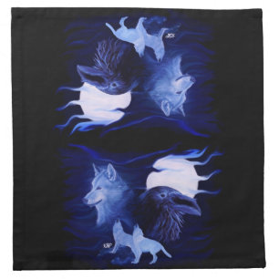 Wolf and Raven with full moon Napkin