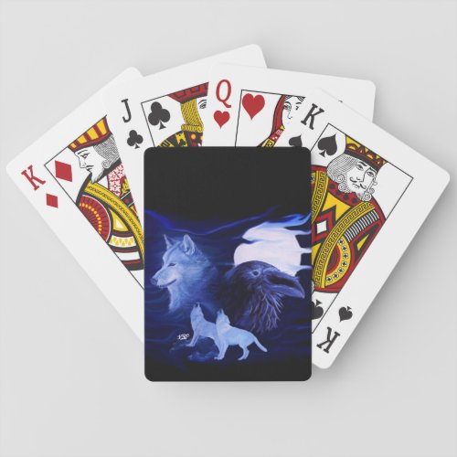 Wolf and Raven with full moon Poker Cards