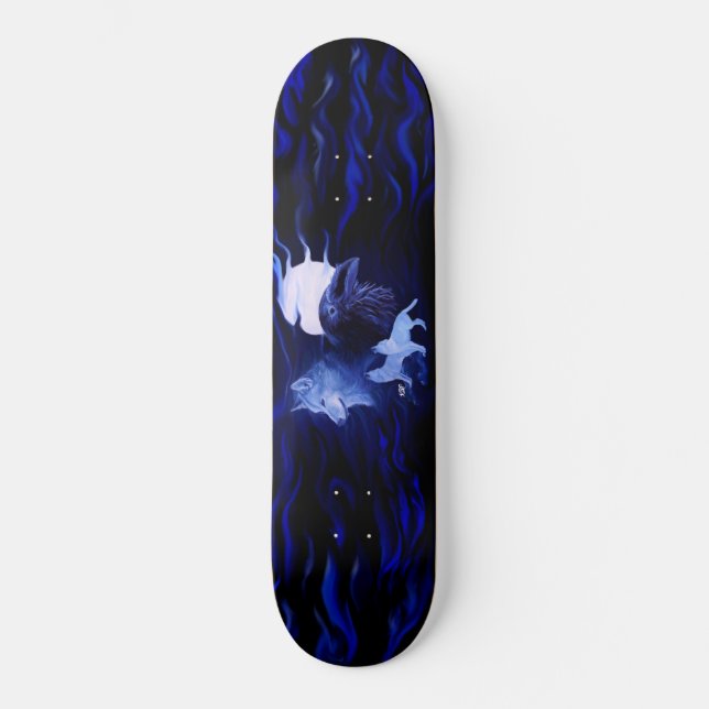 Wolf and Raven with full moon Skateboard Deck (Front)