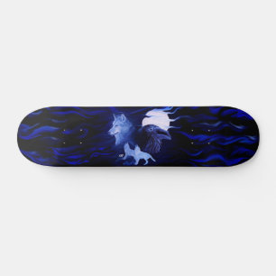 Wolf and Raven with full moon Skateboard Deck
