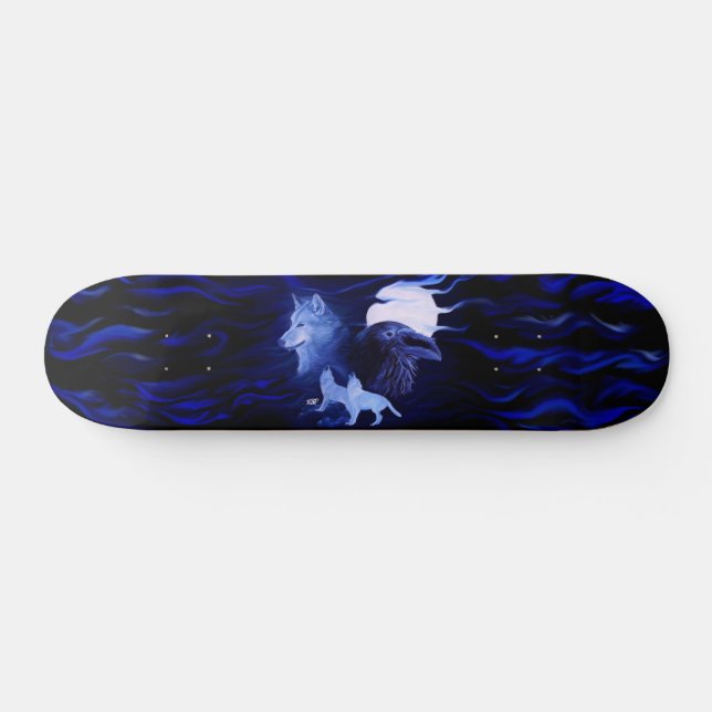 Wolf and Raven with full moon Skateboard Deck (Horz)