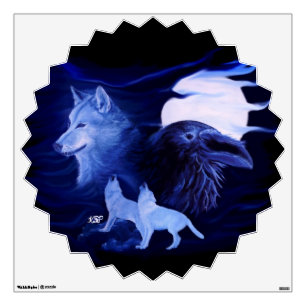 Wolf and Raven with full moon Wall Decal