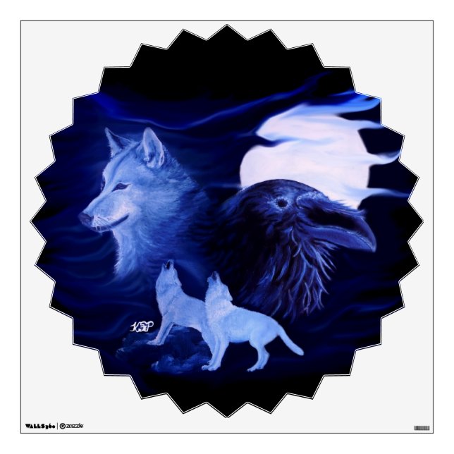 Wolf and Raven with full moon Wall Decal (Front)
