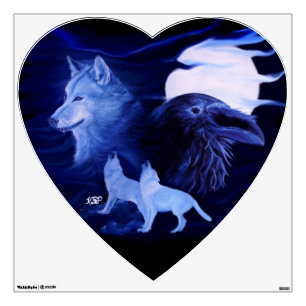 Wolf and Raven with full moon Wall Decal