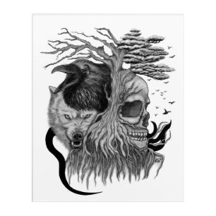 Wolf and Raven with Skull Acrylic Print