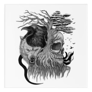Wolf and Raven with Skull Acrylic Print