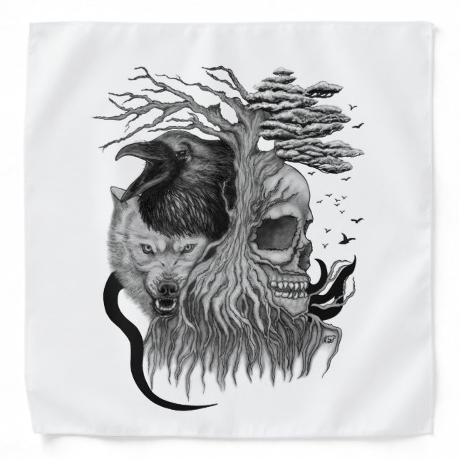 Wolf and Raven with Skull Bandana (Front)